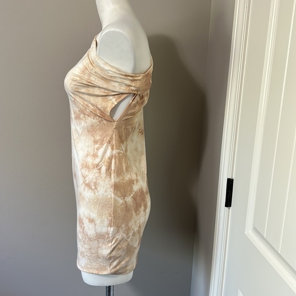 Enza Costa Revolve One Shoulder Tie Dye Jersey Dress Beige Sz XS NEW - Picture 5 of 10